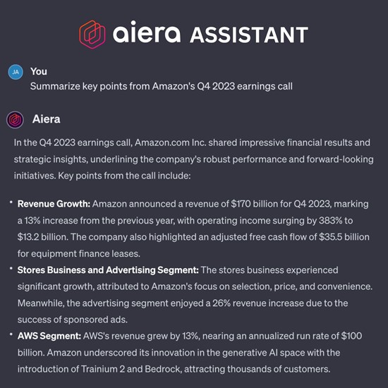 El líder en tecnología financiera, Aiera, muestra las integraciones de OpenAI