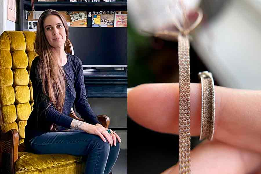 La mujer Rigby tiene un negocio de fabricación de joyas con cabello humano
