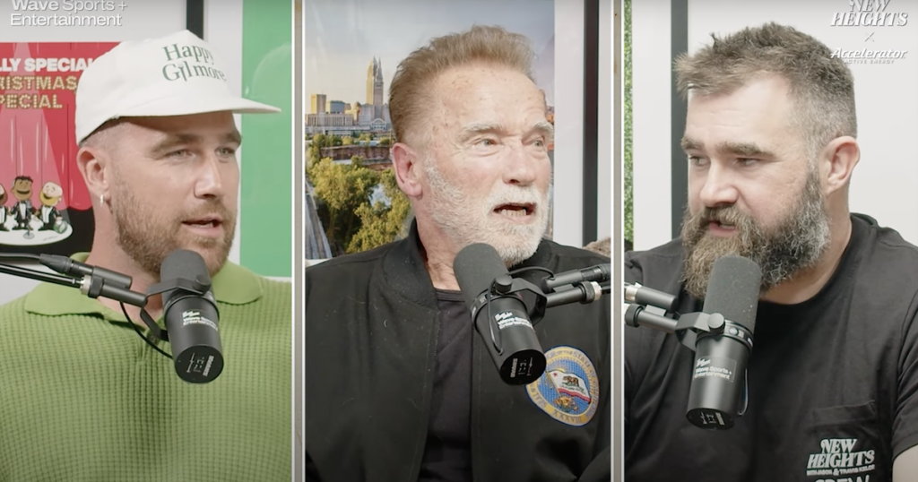 Arnold Schwarzenegger no parece impresionado con el nuevo camión cibernético Tesla de acero inoxidable de Jason Kelce