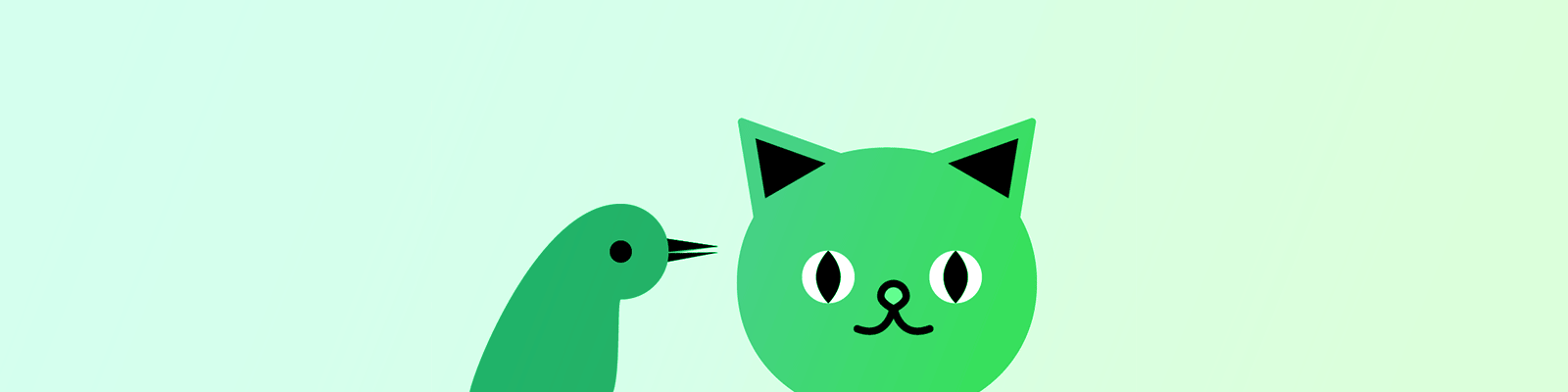 gato parpadeante pájaro verde