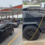 Tesla Cybertruck aparentemente ayuda a una gasolinera eléctrica después del tornado de Houston