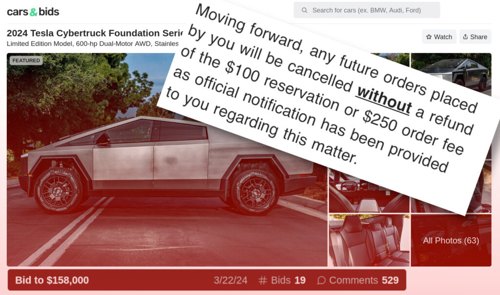 Cybertruck fracasa en una subasta mientras los propietarios desafían a Musk: Tesla prohíbe compras futuras para hacer cumplir la política de no reventa