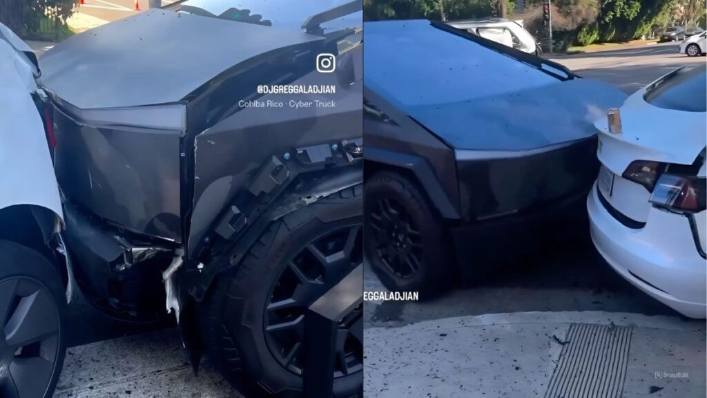 Un Tesla Cybertruck sufre graves daños tras un choque con un Tesla Model 3: el Model 3 salió relativamente ileso