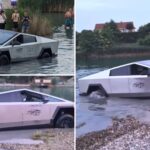 No puedo adivinar esto: el propietario del Tesla Cybertruck quiere probar el modo Wade y se queda atascado en el lago