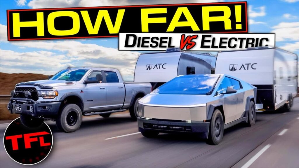 Tesla Cybertruck vs. La comparación de remolque de la Ram 2500 diésel muestra una diferencia significativa