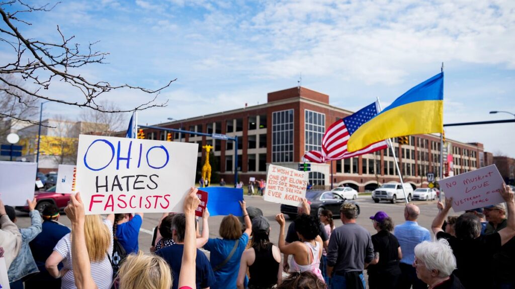 Elon Musk, Doge Protest in Tesla Conservation Columbus, Ohio