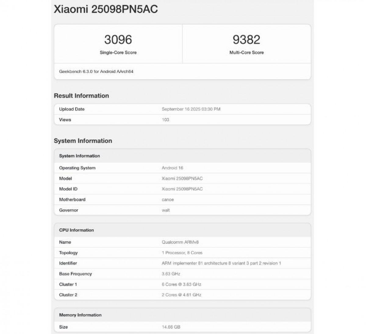 Xiaomi 17 Pro Geekbench Visible 8 Elite Gen 5 SOC