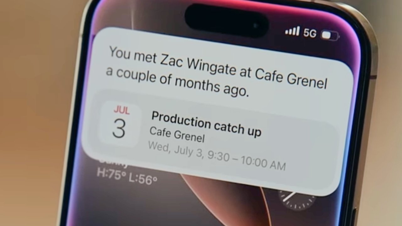 La pantalla del teléfono inteligente muestra una notificación sobre el conocimiento de ZAC Wingate en Cafe Grenel, junto con la ceremonia de calendario para que un evento produzca el 3 de julio.