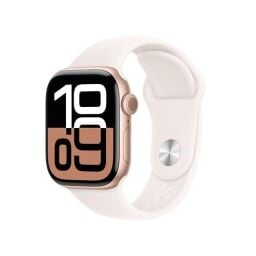 Apple Watch Series 10 (Caja GPS + Cellular de 42 mm) Reloj inteligente con caja de aluminio en oro rosa y correa deportiva color rubor claro - s/m. Fitness Tracker, aplicación de ECG, siempre en la pantalla retina, resistente al agua