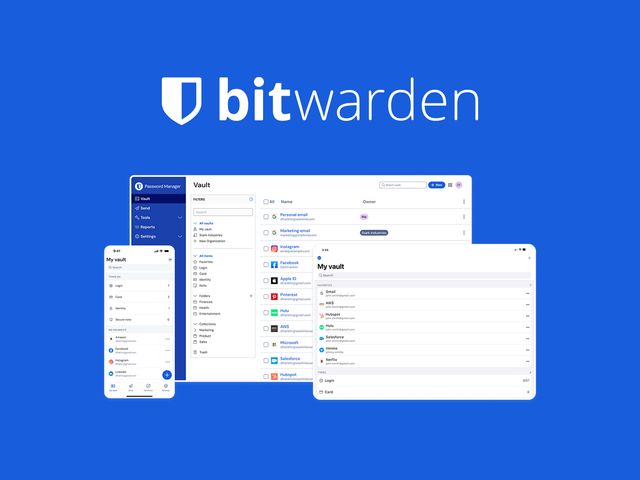 Bitwarden, el administrador de contraseñas, se ejecuta en tres tamaños de pantalla diferentes para compatibilidad con dispositivos móviles, computadoras de escritorio y tabletas.