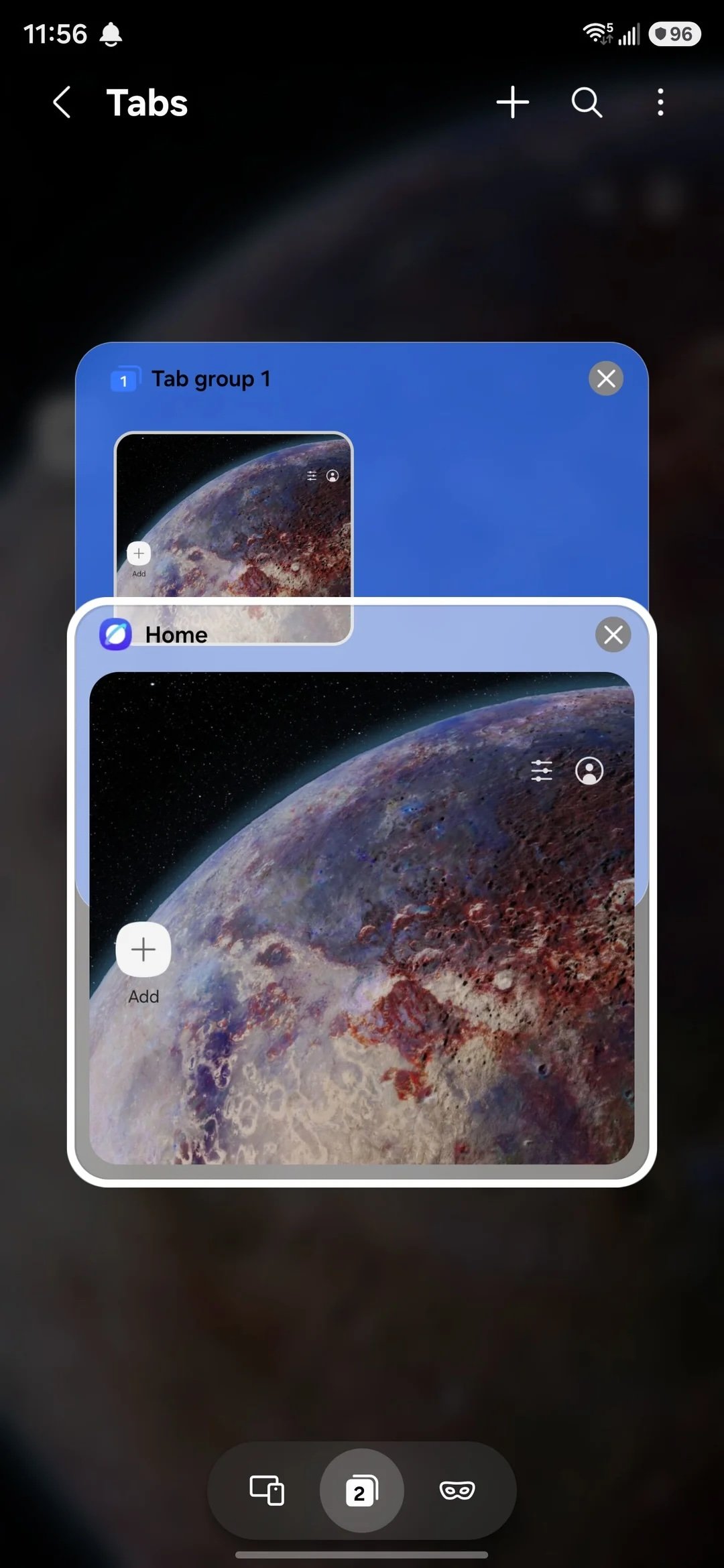 Pantalla de pestañas de Internet Samsung One UI 8.5