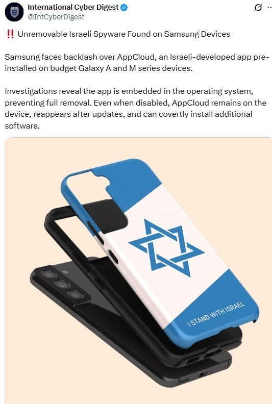La información sobre AppCloud fue publicada en un tweet. | Crédito de imagen-X: la mala óptica de Samsung genera preocupación por las aplicaciones no extraíbles en algunos teléfonos Galaxy.