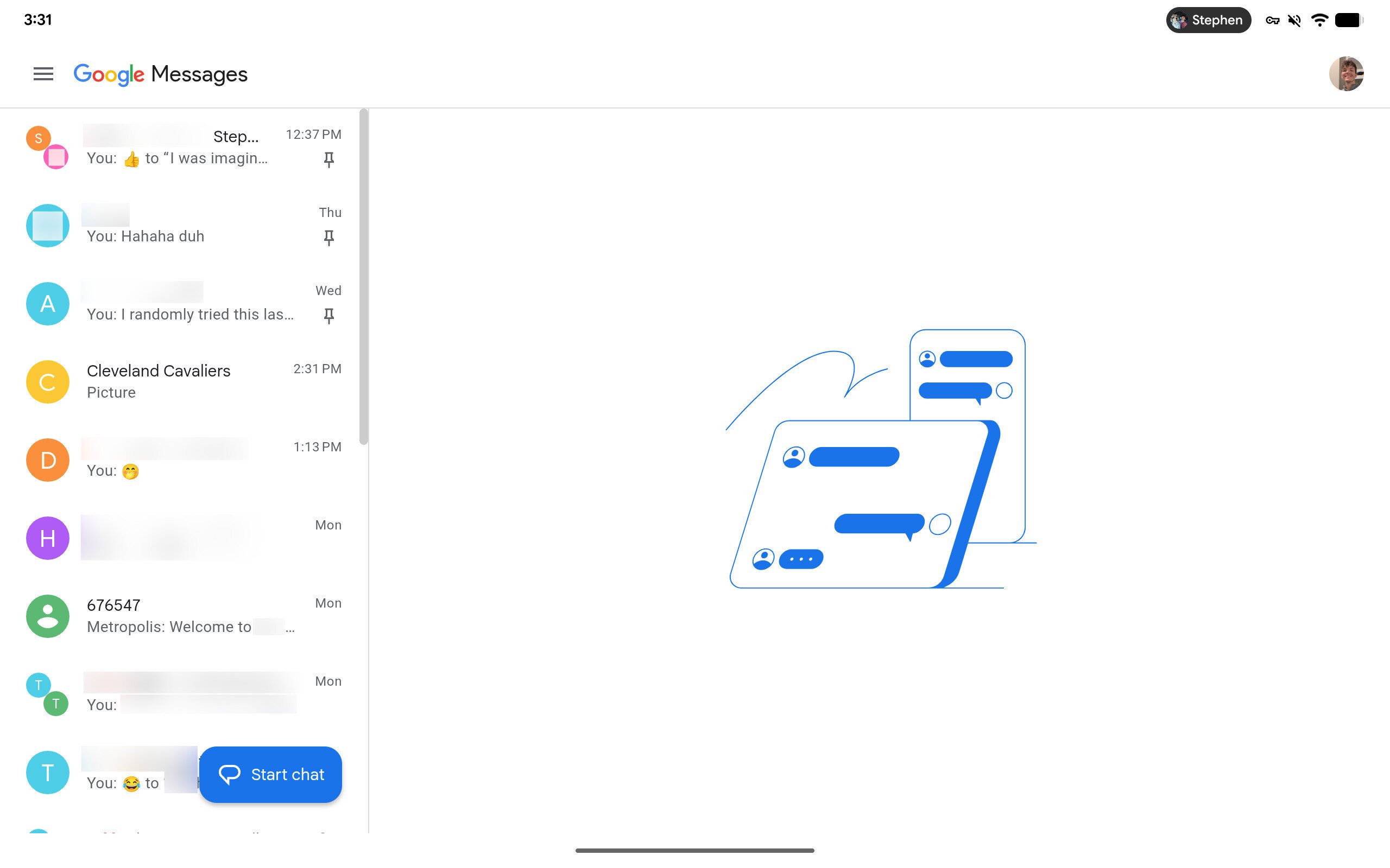 Mensajes de Google para la tableta Pixel
