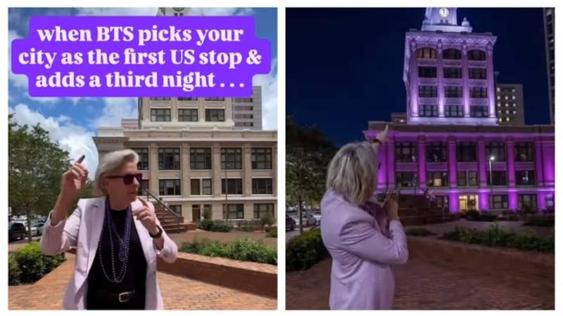 Antes de los conciertos de BTS en Tampa, la alcaldesa Jane Castor ilumina la ciudad de color púrpura